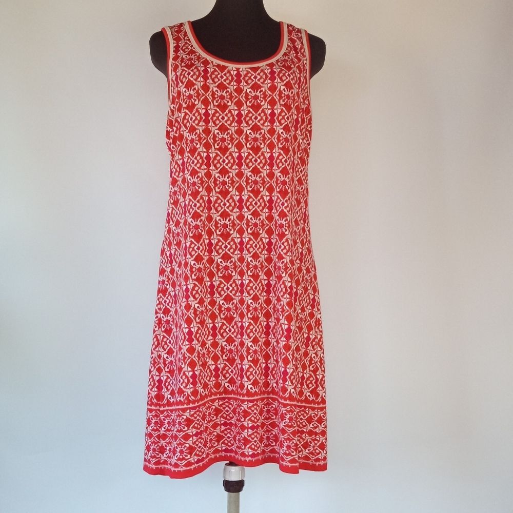 Max Studio Red & White Patterned Sleeveless Midi Dress